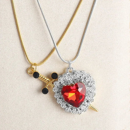 Interlocking Heart & Sword Necklace Set