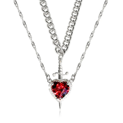 Interlocking Heart & Sword Necklace Set