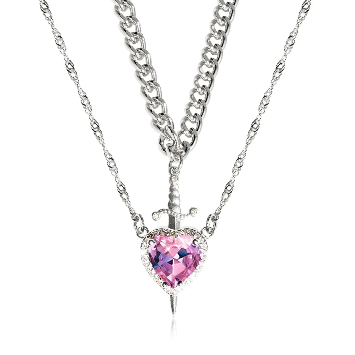 Interlocking Heart & Sword Necklace Set
