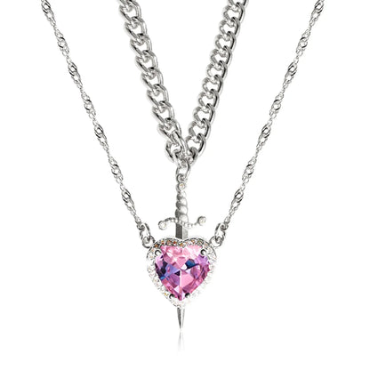 Interlocking Heart & Sword Necklace Set