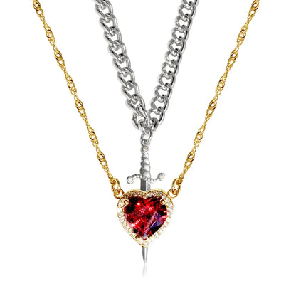 Interlocking Heart & Sword Necklace Set
